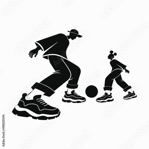 A man and a girl playing soccer together