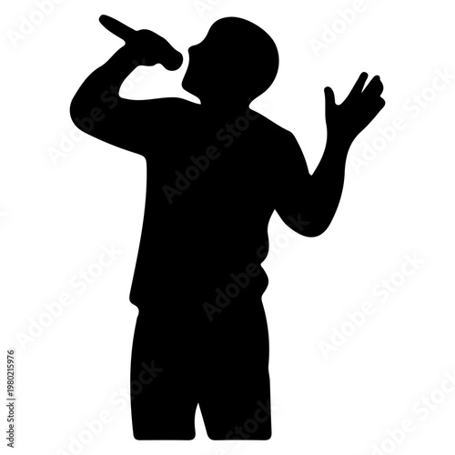 Silhouette of a Singer Performing with a Microphone.