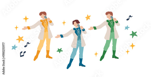 推し活、アイドル、歌手、ミュージシャン、男性アイドルグループなどの手描きベクターイラスト素材 关于追星、偶像、歌手、音乐人、男偶像团体等主题的手绘矢量插图素材