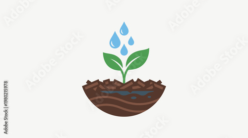Watering Plant Logo with Drops and Leaves
