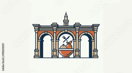 Restaurant Signage With Food Icons inside Arches