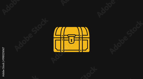 Gold Treasure Chest Icon on Black Background