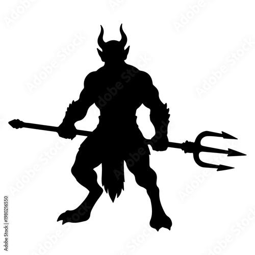 Silhouette of a demon holding a trident.