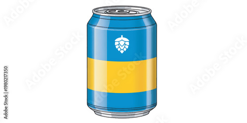 Blue and yellow beer soda can.
