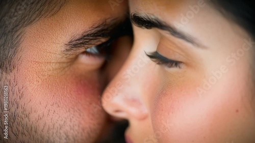Intense eye contact between a man and woman a close-up portrait conveying connection intimacy trust vulnerability and emotional depth against a dark background
