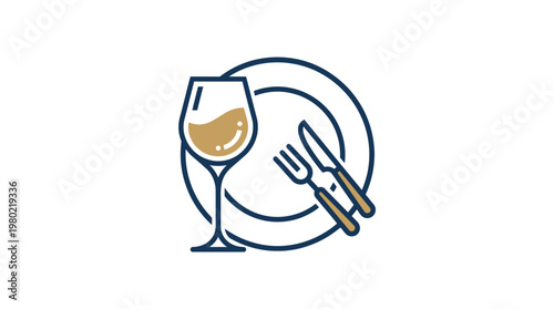 Wine Glass on Dining Table Setting.