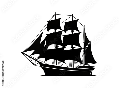 Canvastavla Isolated old sailing ship silhouette, vintage tall ship with sails and masts, cl