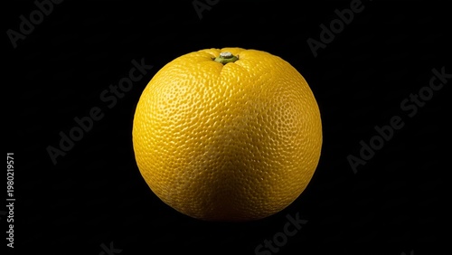 Radiant citrus orb against the void, a study in texture and isolation, showcasing a vibrant and