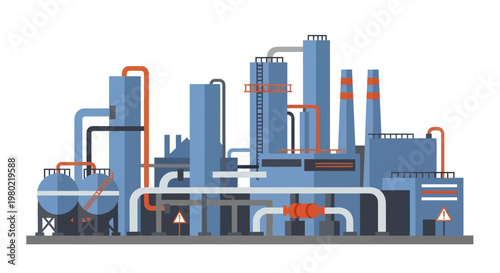 Modern Industrial Chemical Plant with Complex Piping System.