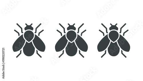 Three Fly Silhouettes Icons. Insect Pest Graphic Design Element