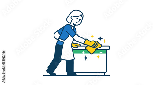 Woman cleaning with yellow gloves on.