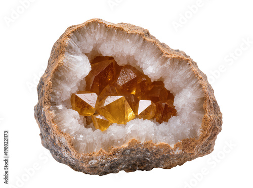 фотографія Isolated beautiful natural geode showcasing sparkling white and vibrant orange c