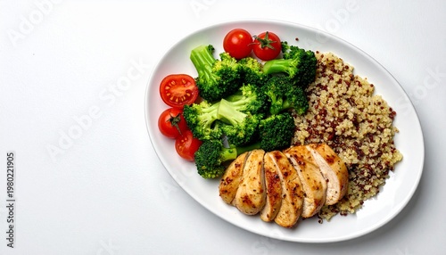 An illustration of a balanced plate with perfect portioning of nutrients, clean flat design style