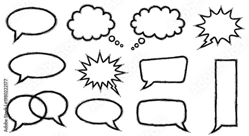 Collection of speech bubble icons, speech balloons, and thought clouds, representing communication and ideas