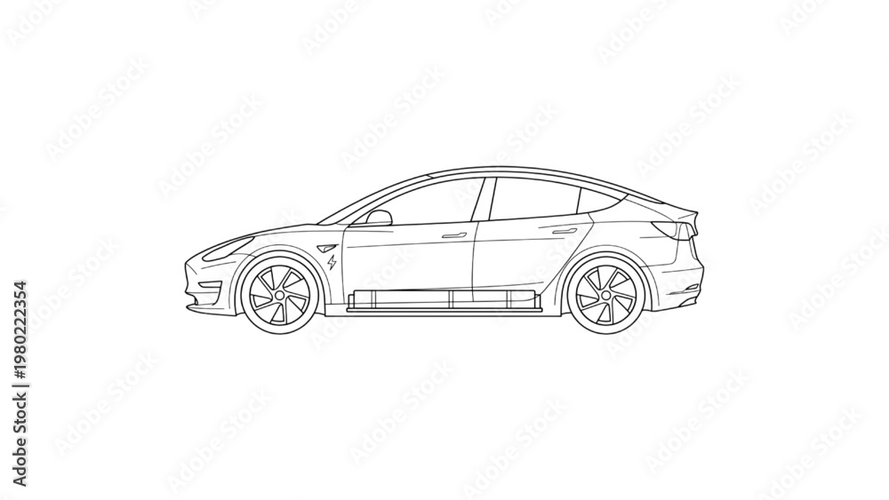 Naklejka premium Automobile silhouette drawing of a modern electric vehicle profile