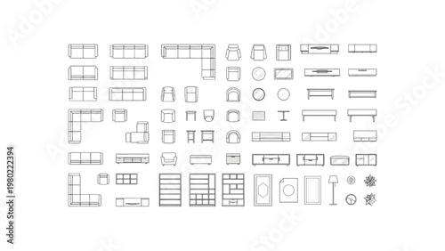 Collection of architectural plan furniture symbols for interior design layouts