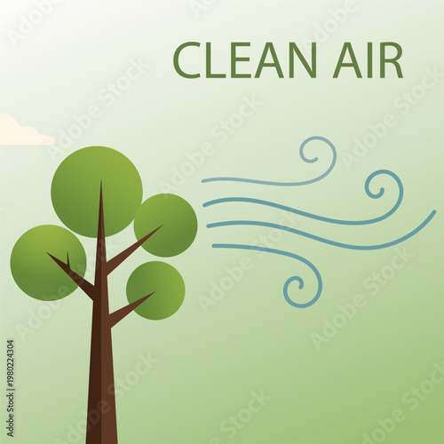 Foto Illustration of a tree with wind blowing and the words CLEAN AIR