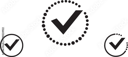 Three checkmark icons in different circular designs on white background