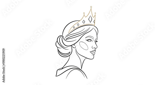 Elegant line art illustration of a queen wearing a crown.