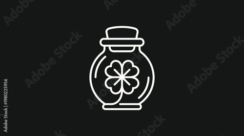 Shamrock In A Jar Outline On Black Background