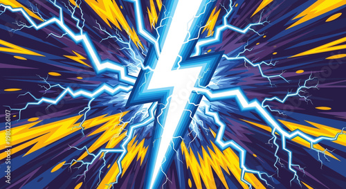Vibrant blue electric lightning bolt illustration.
