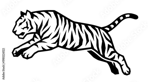 Leaping Tiger Silhouette on White Background