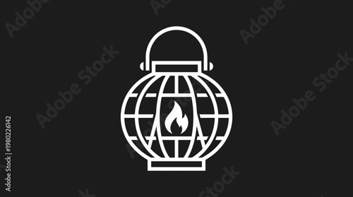 Minimalist Outline of a Lantern with a Flame