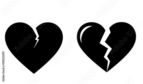 A vector graphic illustration of two broken heart silhouettes on a white background