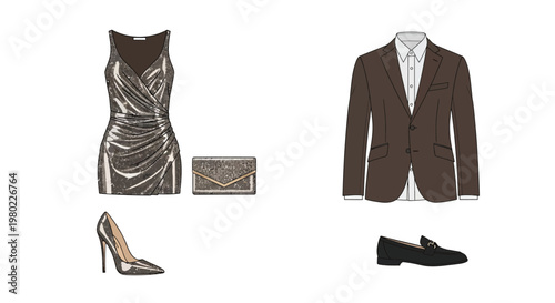 Fashionable Clothing And Accessories For Formal Events Isolated On White