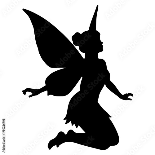 Silhouette of a Fairy with Wings and Horn.