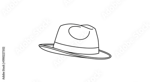 Minimalist Line Art Illustration of a Classic Fedora Hat on a White Background