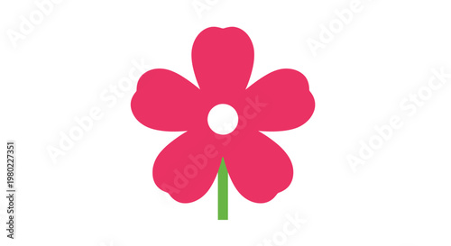 Simple illustration of a vibrant five-petal flower with a green stem against a white backdrop