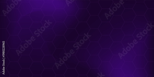 Dark violet hexagonal technology abstract vector background with purple colored bright flashes under hexagon. Hexagonal gaming vector abstract background.