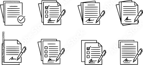 Signed document icons on white background. EPS 10. Editable linear style stroke. Vector icon
