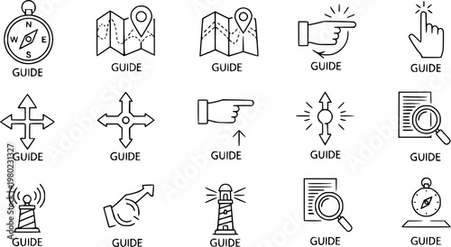 Guide icon vector collection, illustration logo template in trendy thin line editable strokes style.
