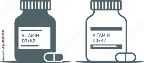 Vitamin D3 K2 Supplement Bottle and Capsule Pill Icon