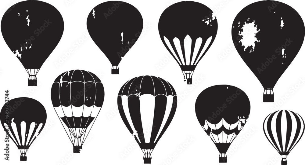 Naklejka premium Black and white hot air balloons in various designs