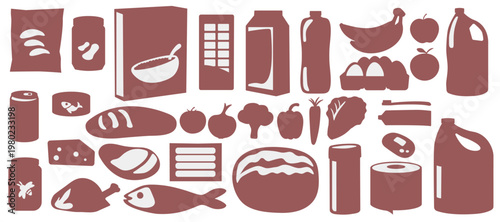 Set of grocery and household items in silhouette style. Isolated icons on a white background.