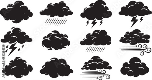 Weather icons set with clouds and various meteorological symbols