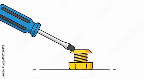 Flat Head Screwdriver and Gold Screw Illustration Isolated on White - Maintenance, Construction, and DIY Home Repair Concept Vector Art