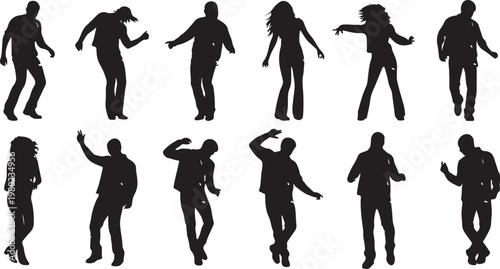 Silhouettes of people dancing and having fun together freely