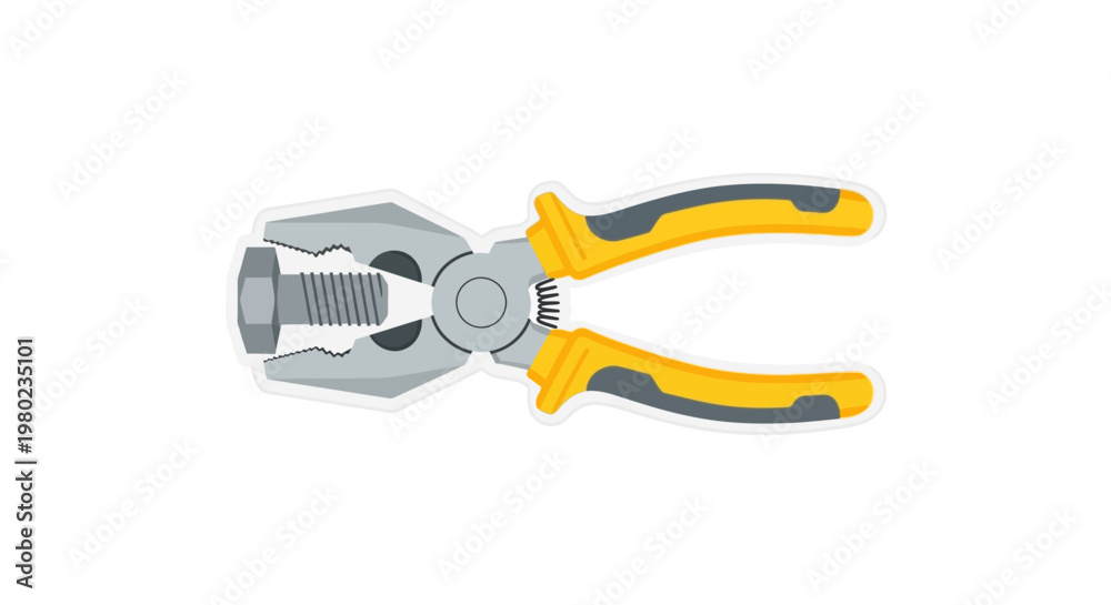 Obraz premium Professional Combination Pliers Holding a Metal Hex Bolt Vector Illustration Isolated on White Background