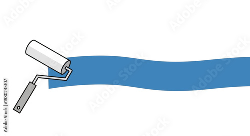 Minimalist Illustration of a Paint Roller Applying a Blue Stroke on White Background for Home Renovation and DIY Decorating Concept