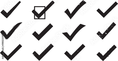 Collection of black checkmarks on a white background