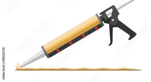 Professional Caulking Gun Applying Silicone Sealant Bead - Flat Vector Illustration for DIY, Construction, and Home Maintenance