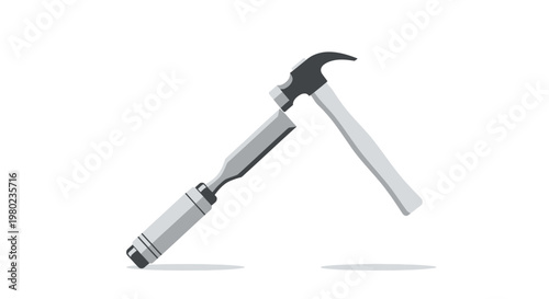 Hammer and Chisel Vector Illustration - Professional Woodworking and Carpentry Hand Tools Icon on White Background