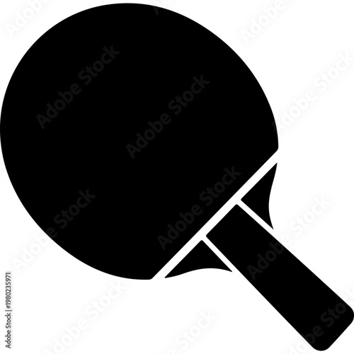 Black ping pong paddle, table tennis racket, sports icon, vector illustration