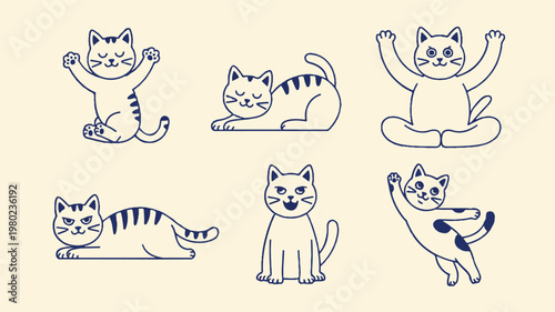 A set of three prohibition signs against cute cats in various yoga poses