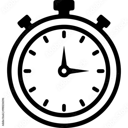 Stopwatch icon, timer symbol, clock illustration, black vector