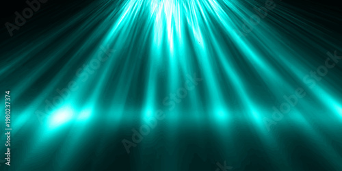 Abstract blue background design with bright laser rays and glowing star light patterns creates a motion energy backdrop of shining disco spotlights and cosmic art